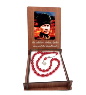 İsme Kişiye Özel Atatürk ve Bayrak Temalı Ateş Kehribar Tesbih
