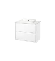 Lavabo Dolabı Kombinasyonu, Parlak Cila Beyaz-Beyaz Mermer Görünüm, 82x49x71 cm