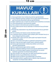 Metal Havuz Kuralları 15 cm x 20 cm Uyarı Levhası Yönlendirme Tabelası