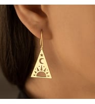 DKMN Gümüş Üçgen Güneş Sembol Küpe Kadın Gümüş Küpe (Gold)