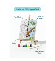 Sevimli Sincap Temalı Çocuk Boyama Tuvali – Şövaleli Eğitici Boyama Seti 20x20 cm