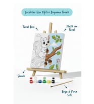 Sevimli Sincap Temalı Çocuk Boyama Tuvali – Şövaleli Eğitici Boyama Seti 20x20 cm
