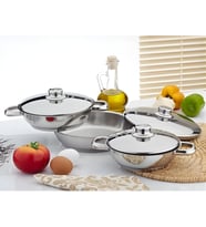 Çelik Omlet Tava Seti, Kapaklı, 3 Adet, 16cm, 18cm, 20cm, 6 Parça
