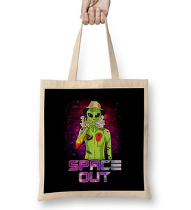Space Out Hipster Alien Smoking & Spacing Out Hipster UFO Bez Çanta Uzun Saplı