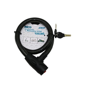 ANAHTARLI AÇ-KAPA KİLİT KAPAKLI MOTOR - BİSİKLET KİLİT ÇELİK TEL SİYAH ŞEFFAF KILIF 20MMX100CM (5680)