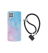 Samsung Galaxy A12 Kılıf Desenli Silikon Boyun Askılı Pink Blue Abstract 1385