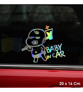 Baby In Car Arabada Bebek Var Hologram Oto Sticker Cam Araba Yapıştırma Çıkartma Etiket 20 X 16 Cm