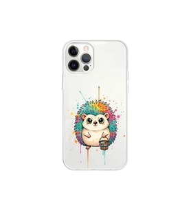 iPhone 12 Pro ile Uyumlu Splash Kirpi Tasarımlı Şeffaf Silikon Kılıf