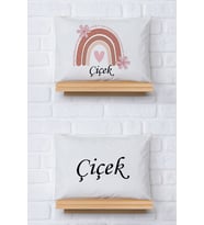 Pia Baby Premium %100 Pamuk İkili İsim Yazılı Kız Bebek Yastık Kılıfı – 35x45 cm Organik Baskı 5036-13 (Ekru)