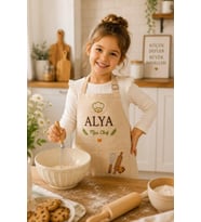 Kişiye Özel Nakışlı Çocuk Mutfak Önlüğü Mini Chef İsimli %100 Pamuk Kanvas Önlük