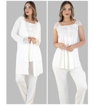 Duchesse 32001 Hamile Lohusa 3 Lü Pijama Sabahlık Tk (Ekru)