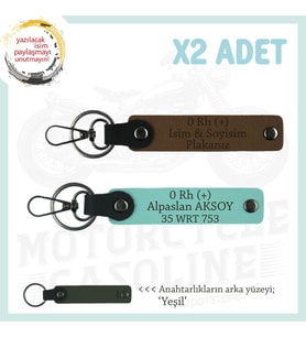 Motorcuya Armağan, İsim Plaka ve 0 Rh (+) Yazılı Kişiselleştirilen x2 Anahtarlık, Kahve-Turkuaz-Ysl (Çok Renkli)