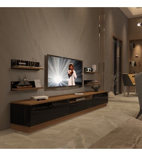 Decoraktiv Trendstyle 270RS Slm Tv Ünitesi Tv Sehpası - Ceviz Siyah (Siyah - Ceviz)