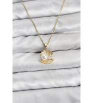 316L Çelik Zincir Gold Renk İstiridye İnci Model Zirkon Taşlı Kadın Kolye - TJ-BKO10850
