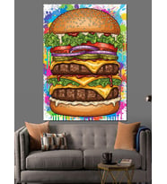 Çok Katlı Büyük Hamburger Dekoratif Kanvas - Mdf Ahşap Tablo