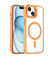Apple iPhone 14 Uyumlu Kılıf M-safe Şarj Özellikli Standlı Zore M-safe Klon Lensli Kapak (Turuncu)
