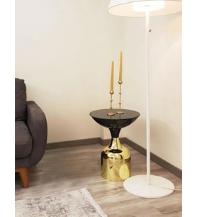 Olympos Dekoratif Parlak Siyah Kısa Model Gold Sehpa 50 cm