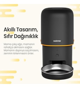 Haustier Pf02 Akıllı Otomatik Mama Kabı, App-Wifi Uzaktan Kontrol, 4Lt Hazne, Metal Kase (Siyah)