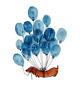 Dachshund Köpek Ve Balonlar Tablo Ahşap Poster Dekoratif