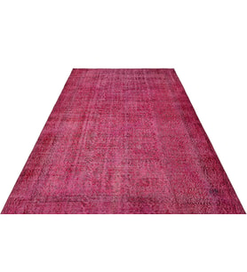 Fuşya Pembe Tonlarında Soyut Desenli Melanj Yüzeyli El Dokuma Eskitme Modern Salon Halısı