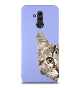 Huawei Mate 20 Lite Uyumlu Lansman Kılıf Catface Tasarımlı İçi Kadife Lila Kapak (Şeffaf)