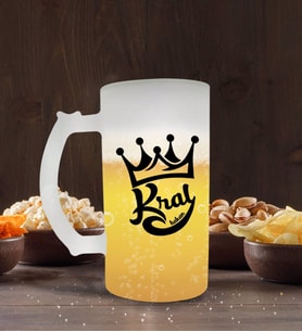 BK Gift Kişiye Özel Kral Tasarımlı Cam Bira Bardağı 50cl-1 (Beyaz)