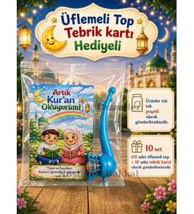 Kur'an Okuyorum Hediyesi 10 Set Kur'an Kursu-Hatim Töreni Hatırası Pipo Şeklinde Üflemeli Top Tebrik Kartı Hediyeli