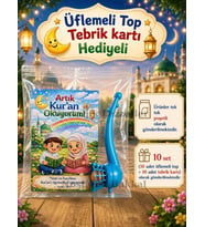 Kur'an Okuyorum Hediyesi 10 Set Kur'an Kursu-Hatim Töreni Hatırası Pipo Şeklinde Üflemeli Top Tebrik Kartı Hediyeli
