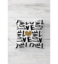 Gold Love Kalp Desen Çift Tarafı Baskılı Gizli Fermuarlı Yastık Kılıfı Kırlent Koltuk Yastık Kılıfı (Siyah)
