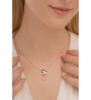 Gümüş Kolye - Kalpli Çiçek Buketi Rose Gümüş Kolye