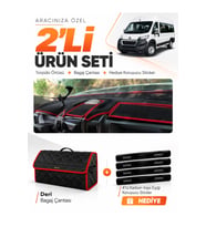 e-biz PEUGEOT BOXER (2017-2021) Uyumlu Torpido Örtüsü + Deri Bagaj Çantası - Siyah-Kırmızı - PE026