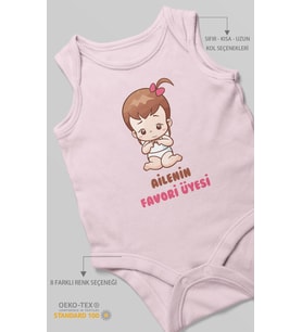 Ailenin Favori Üyesi Baskılı Bebek Zıbını – Çıtçıtlı Body  %100 Pamuk Sıfır Kol (Bebek Pembesi)