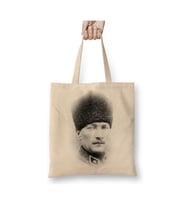 Mustafa Kemal Atatürk 03 Beyaz Bez Çanta Uzun Saplı Alışveriş Çantası Plaj Çantası