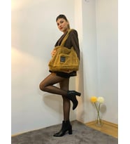 LuLuYen Peluş Çanta 2025 Sonbahar Kış Sezonu Yeni Moda Çok Şık Trend Yumuşacık Omuz Çantası (Taba)