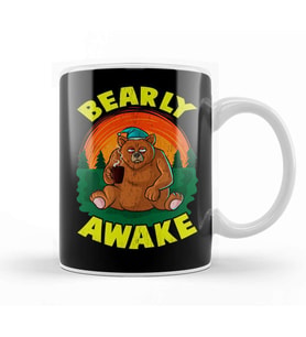 Bearly Awake Sleeping Bear Funny Barely Awake Pun Kupa Bardak Porselen