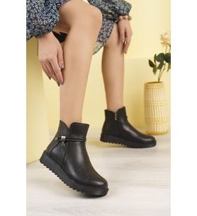 Nesil Shoes Dvm 1001 Siyah Kadın Fermuarlı Kışlık Bot