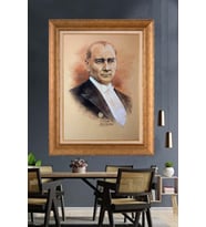 Altın Varaklı Çerçeveli Paspartulu Atatürk Tablo nh440 (Gold)