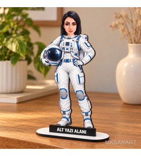 Kişiye Özel Astronot Karikatürlü 18 cm MDF Masaüstü Biblo - Masaüstü Hediye