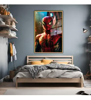 Metal Çerçeveli Temperli Cam Tablo Film Karakteri Spider Man (Gold)
