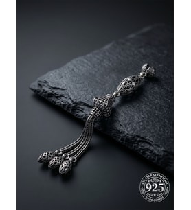 925 Ayar Gümüş Otantik İşleme Mekik Kafes 3lü Zincir Tesbih Püskülü