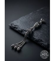 925 Ayar Gümüş Otantik İşleme Mekik Kafes 3lü Zincir Tesbih Püskülü
