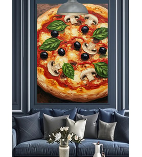 Mantar Ve Zeytinli Pizza Dekoratif Kanvas - Mdf Ahşap Tablo