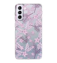 Samsung Galaxy S21 Plus  Kamera Korumalı Kapak Floral Pudra Tasarımlı  Şeffaf Kılıf