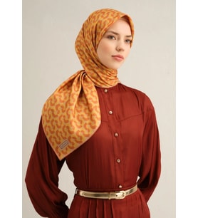Armine Sura İpek Eşarp 9321 - 51 Turuncu Karışık Desen