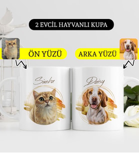 BK Gift Kişiye Özel İki Evcil Hayvan Karikatürlü Beyaz Kupa Bardak-6, Arkadaşa Hediye, Sevgiliye Hediye