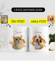 BK Gift Kişiye Özel İki Evcil Hayvan Karikatürlü Beyaz Kupa Bardak-6, Arkadaşa Hediye, Sevgiliye Hediye