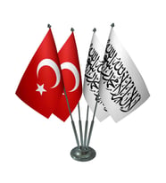 Masa Üstü Afganistan Bayrağı Türk Bayrağı Dörtlü Krom Direk Masa Bayrak Seti