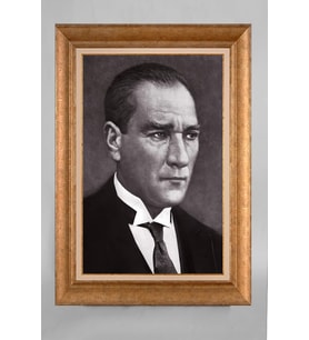 Altın Varaklı Paspartulu Çerçeveli Atatürk Tablo sd80