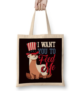 Feed Ferret US American Flag Ferret Lover Animal Fans Zoo Bez Çanta Uzun Saplı