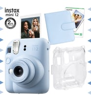 Instax mini 12 Mavi Fotoğraf Makinesi-10'lu Film-Kare Albüm ve Şeffaf Kılıf Seti